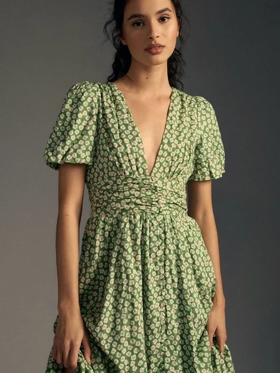 Anthropologie Catalina green button front dress sz 4 - Picture 2 of 4